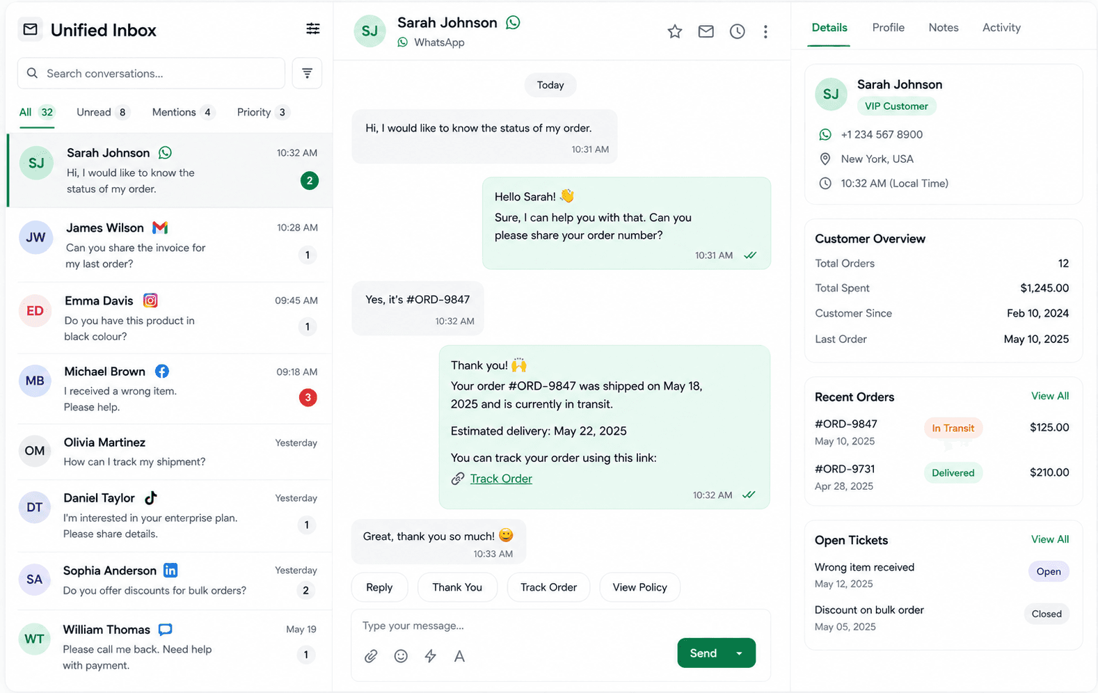 Customer conversations in the Noxtill Unified Inbox