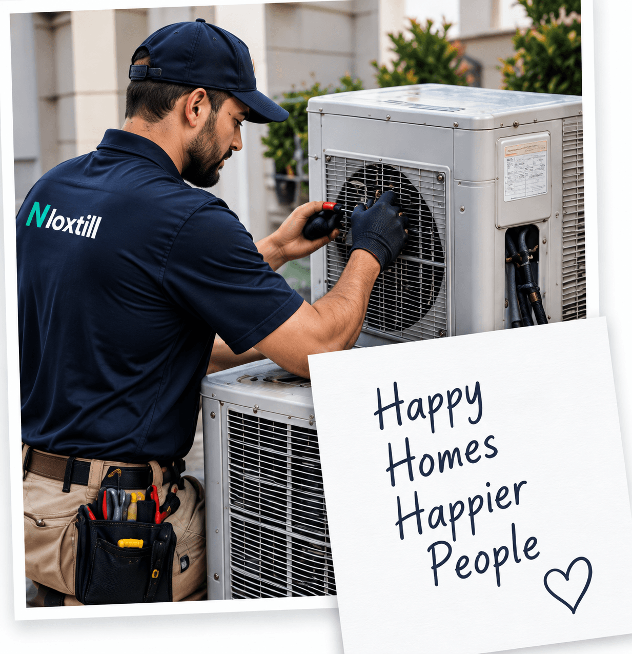 HVAC technician working on an outdoor AC unit