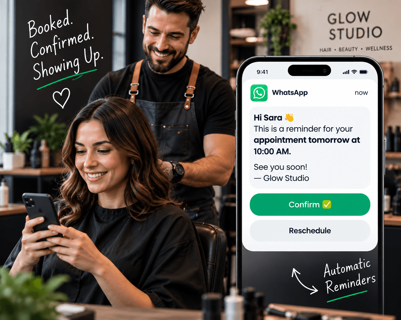 Client confirming her appointment reminder on WhatsApp