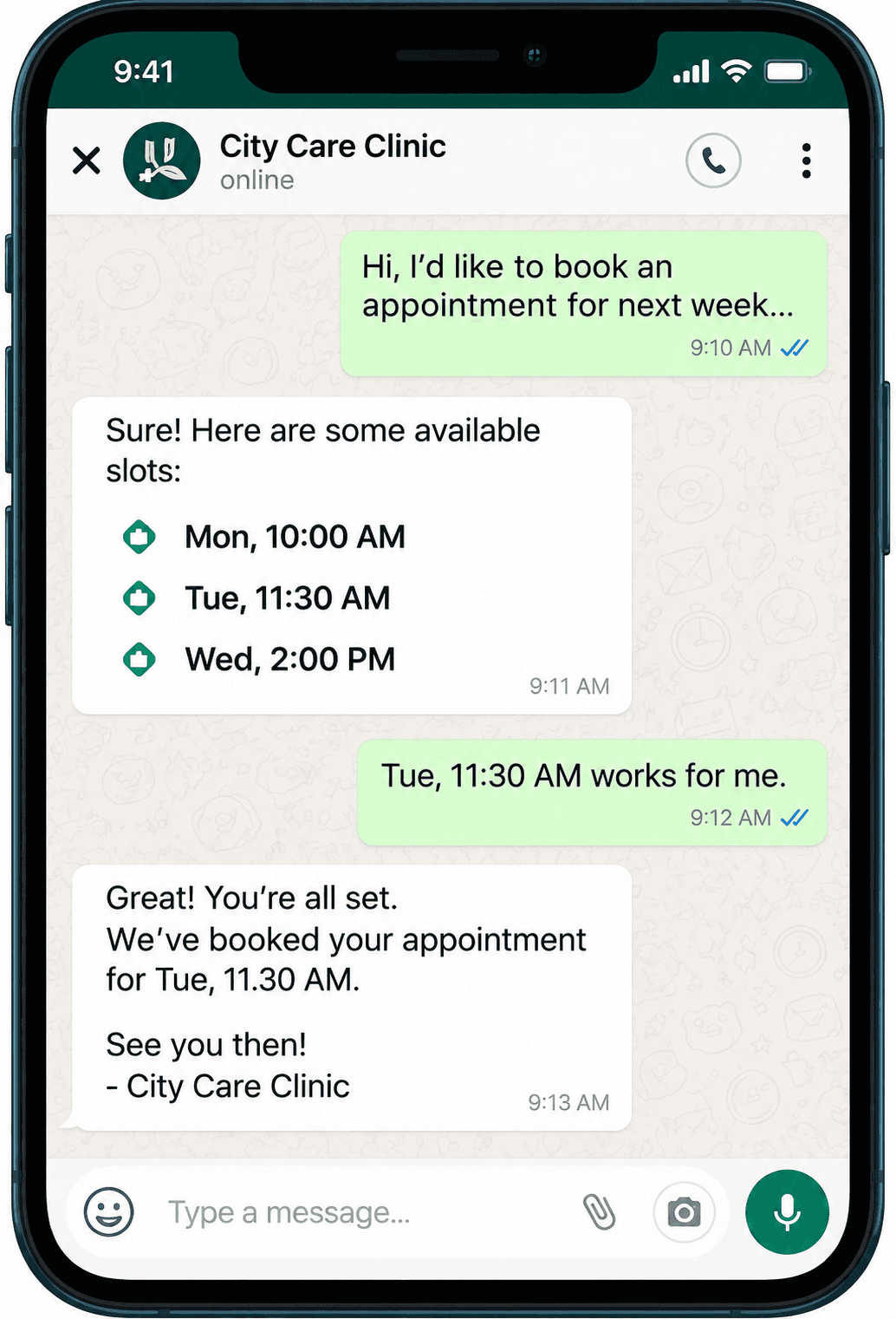 Chat offering open appointment times