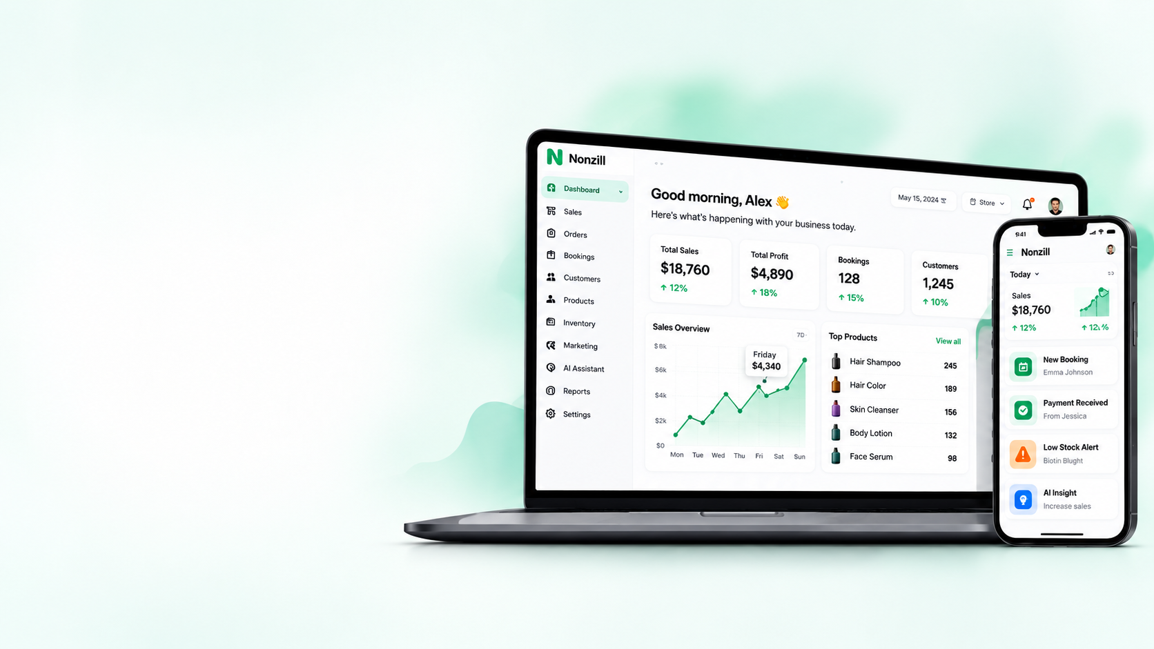 The Noxtill dashboard on a laptop and a phone